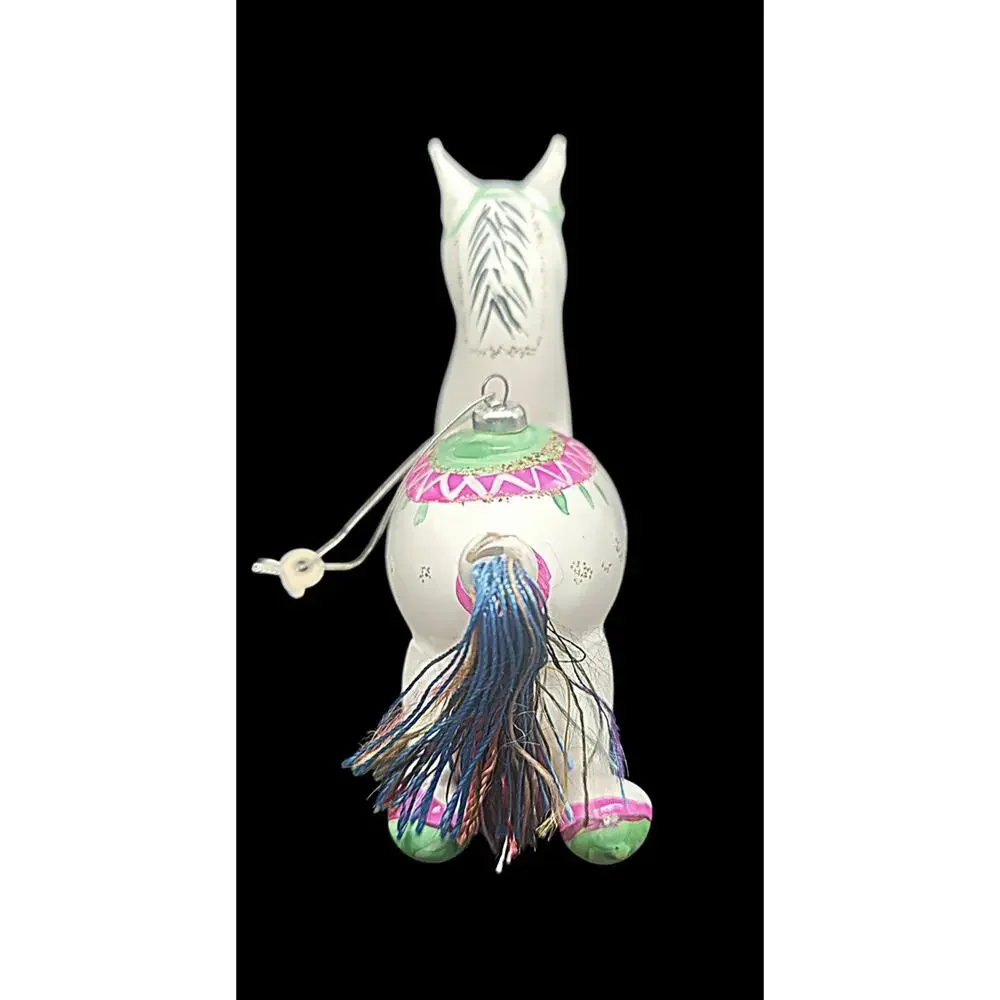Vintage Italian De Carlini White Horse Hand Blown Glass Ornament Made in Italy